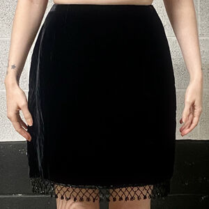 Vintage Velvet Mini Skirt with Beaded Fringe Size S